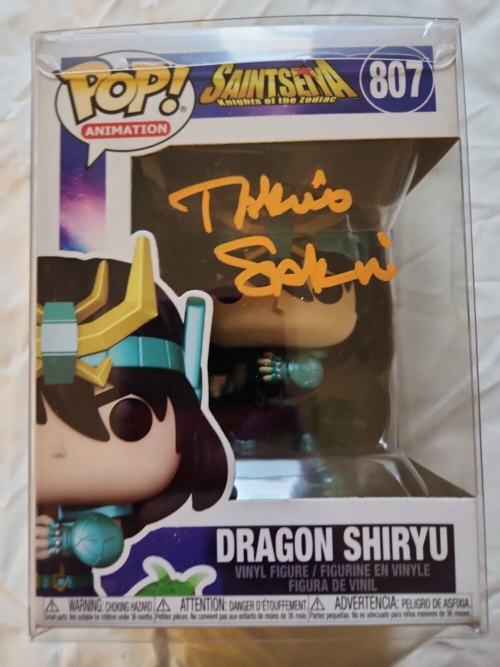 Takahiro Sakurai signed Funko Pop! Animation #807 Saint Seiya Dragon Shiryu COA